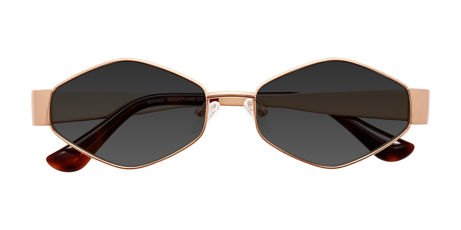 Folded Front of Midney in Rose Gold with Gray Tinted Lenses