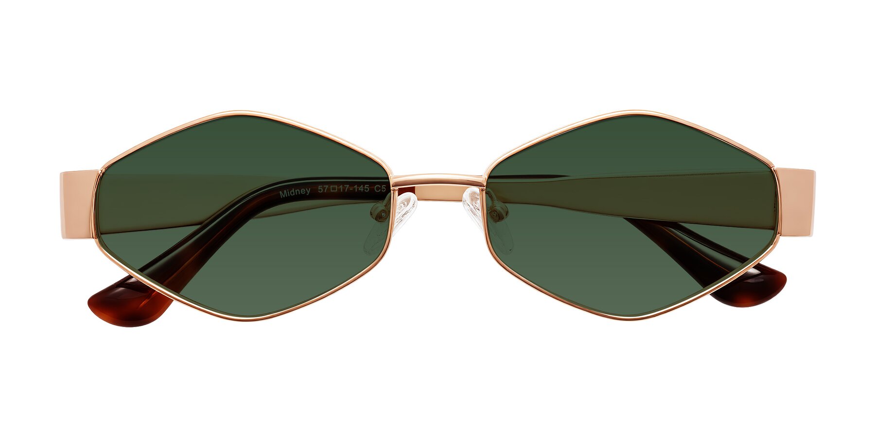 Folded Front of Midney in Rose Gold with Green Tinted Lenses