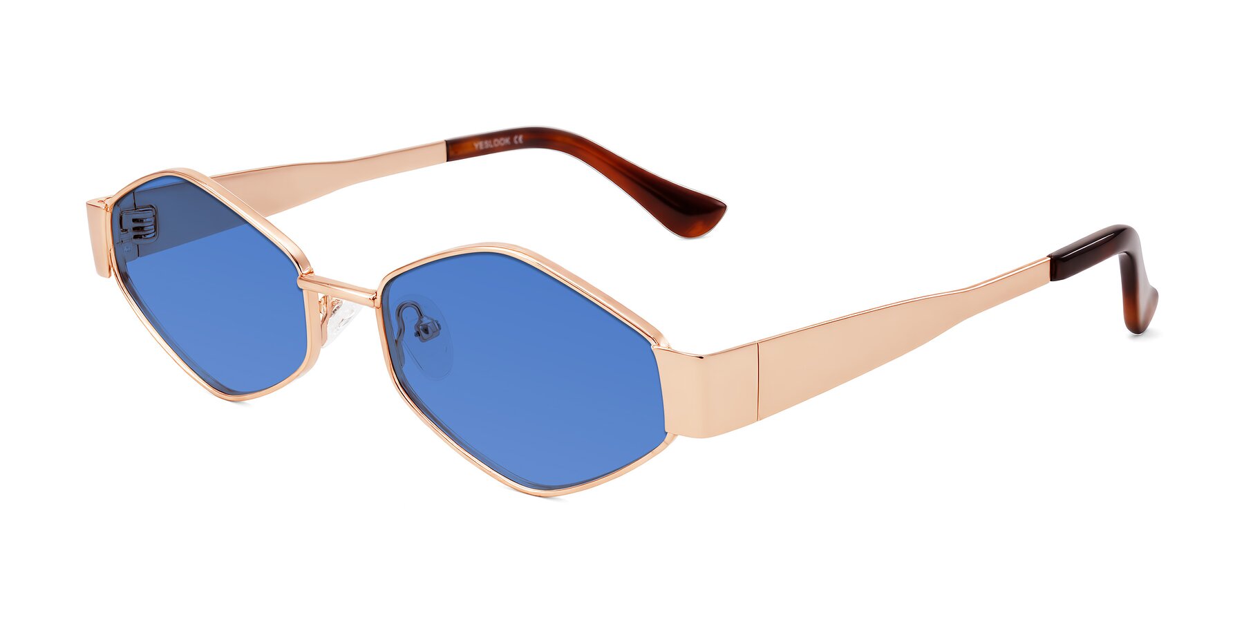 Angle of Midney in Rose Gold with Blue Tinted Lenses