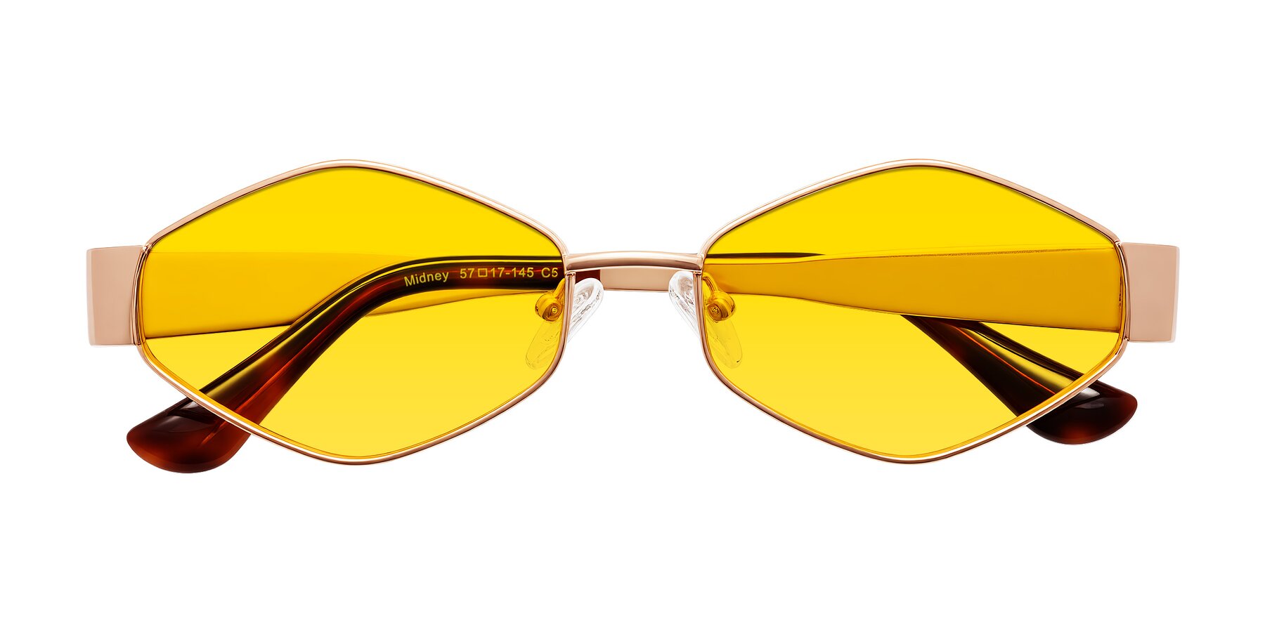 Folded Front of Midney in Rose Gold with Yellow Tinted Lenses