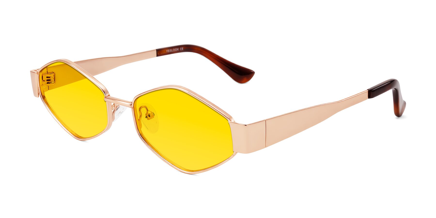 Angle of Midney in Rose Gold with Yellow Tinted Lenses