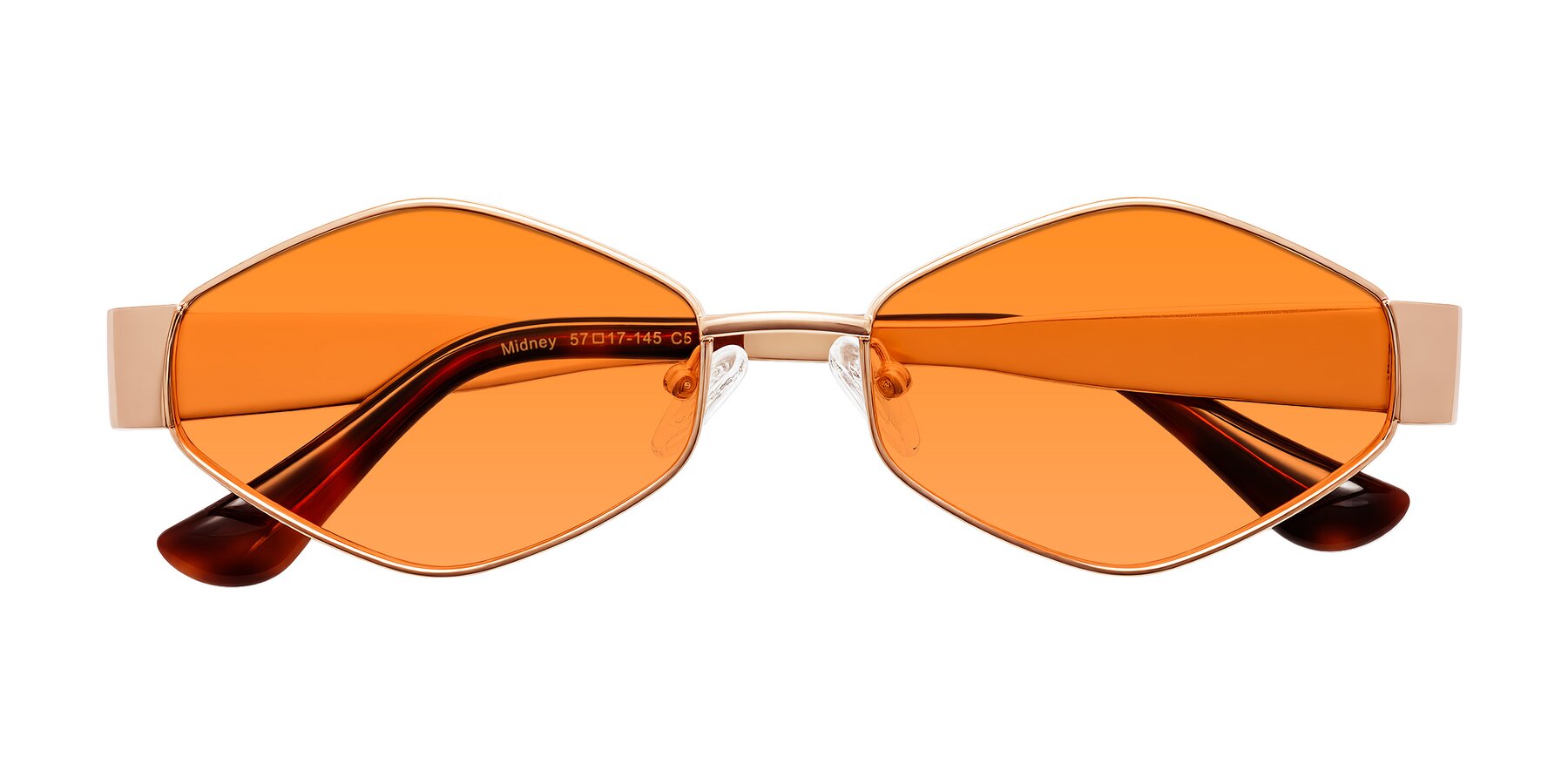 Folded Front of Midney in Rose Gold with Orange Tinted Lenses
