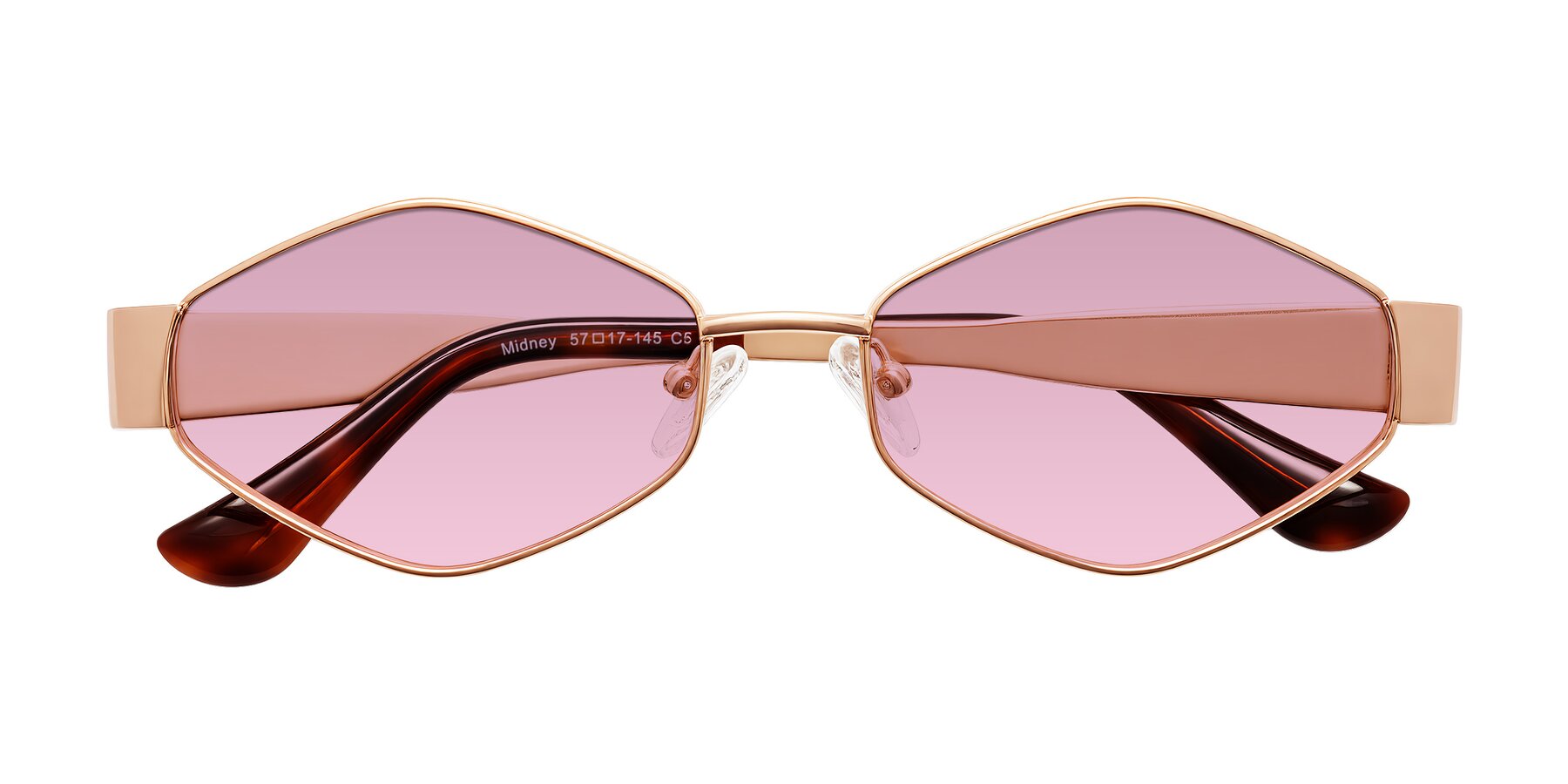 Folded Front of Midney in Rose Gold with Light Wine Tinted Lenses