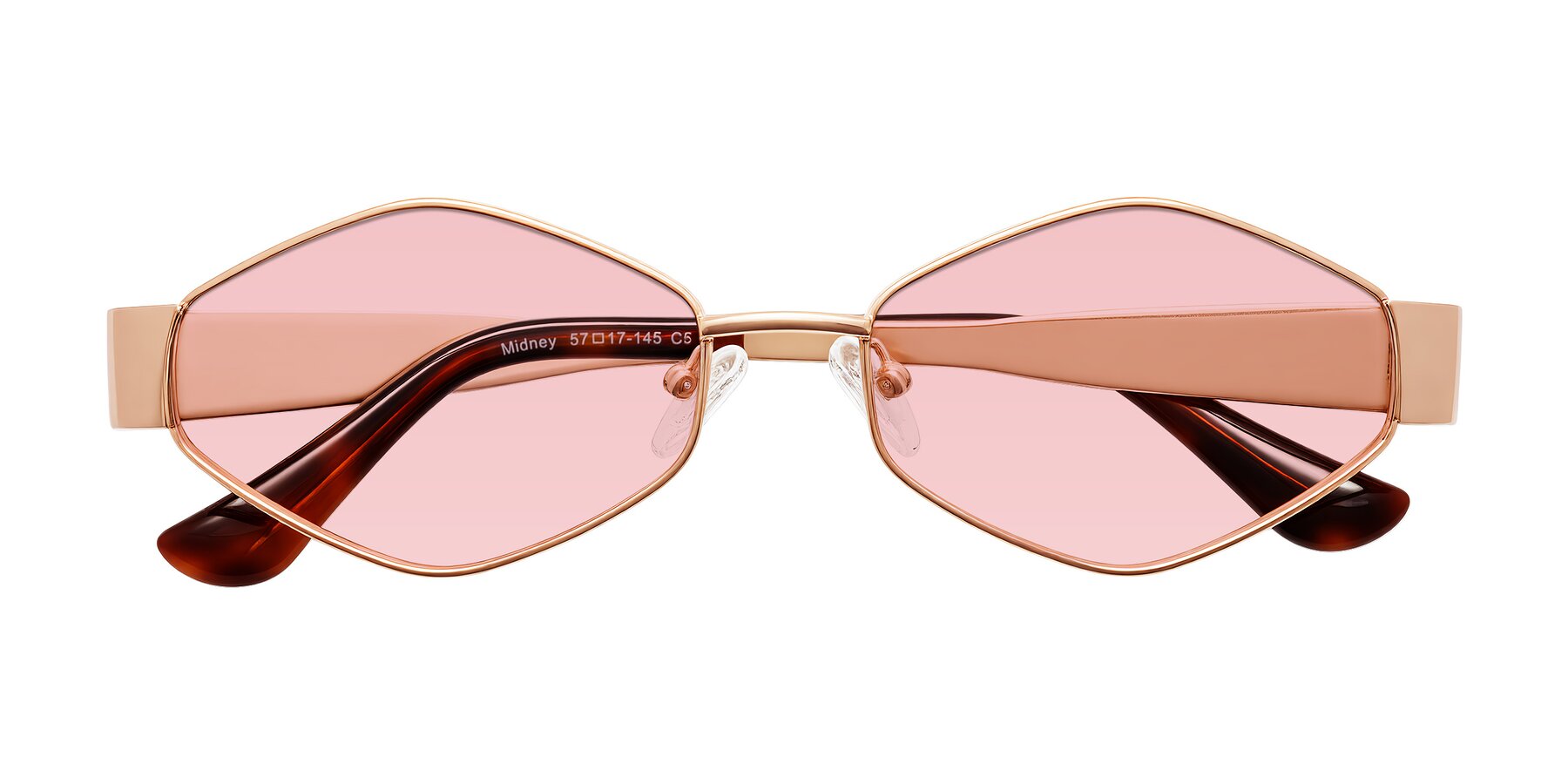 Folded Front of Midney in Rose Gold with Light Garnet Tinted Lenses