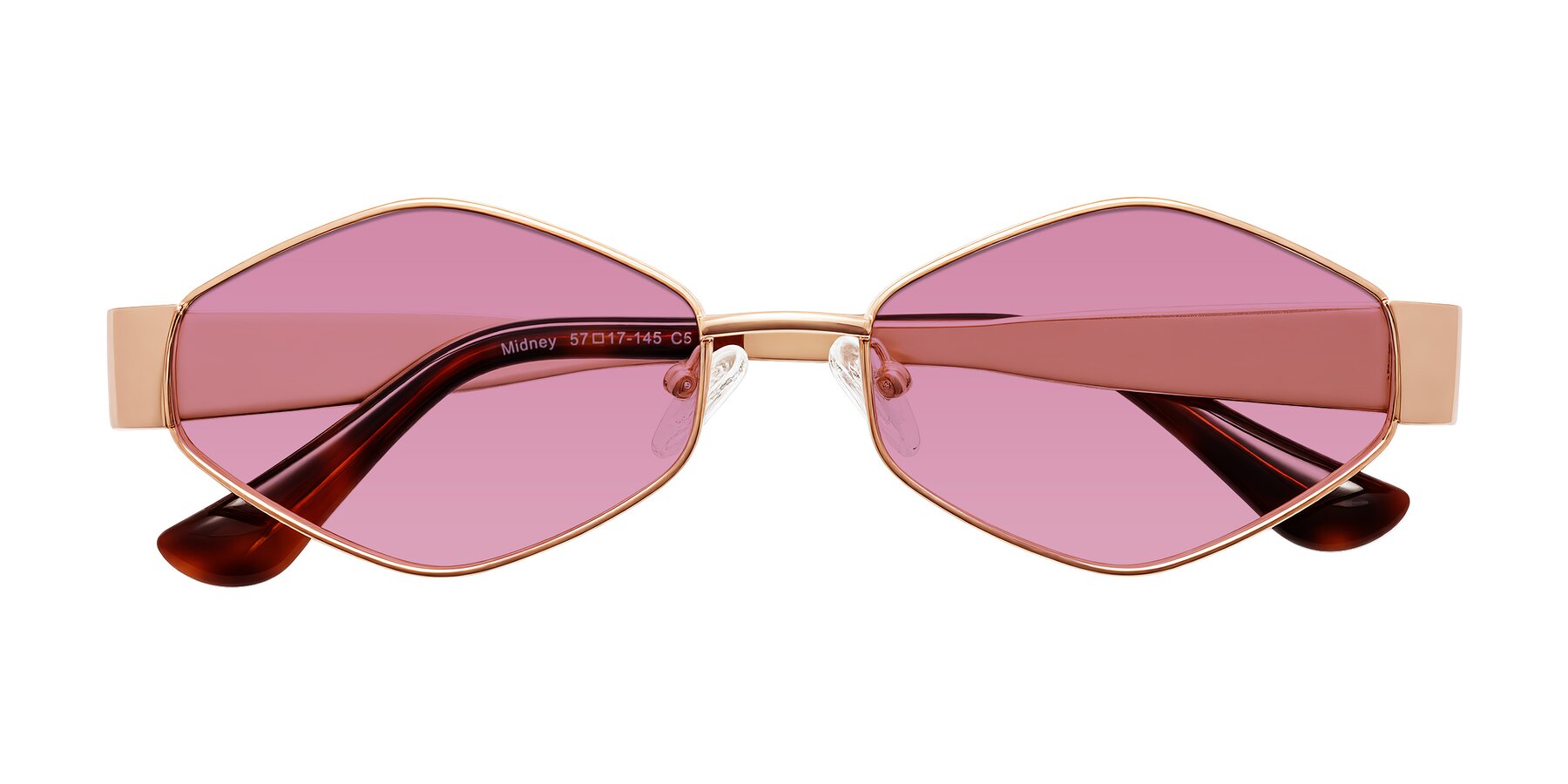 Folded Front of Midney in Rose Gold with Medium Wine Tinted Lenses