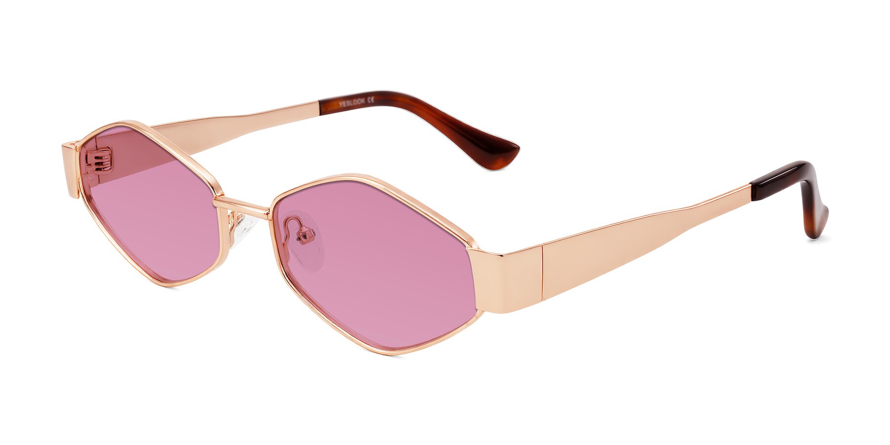 Angle of Midney in Rose Gold with Medium Wine Tinted Lenses