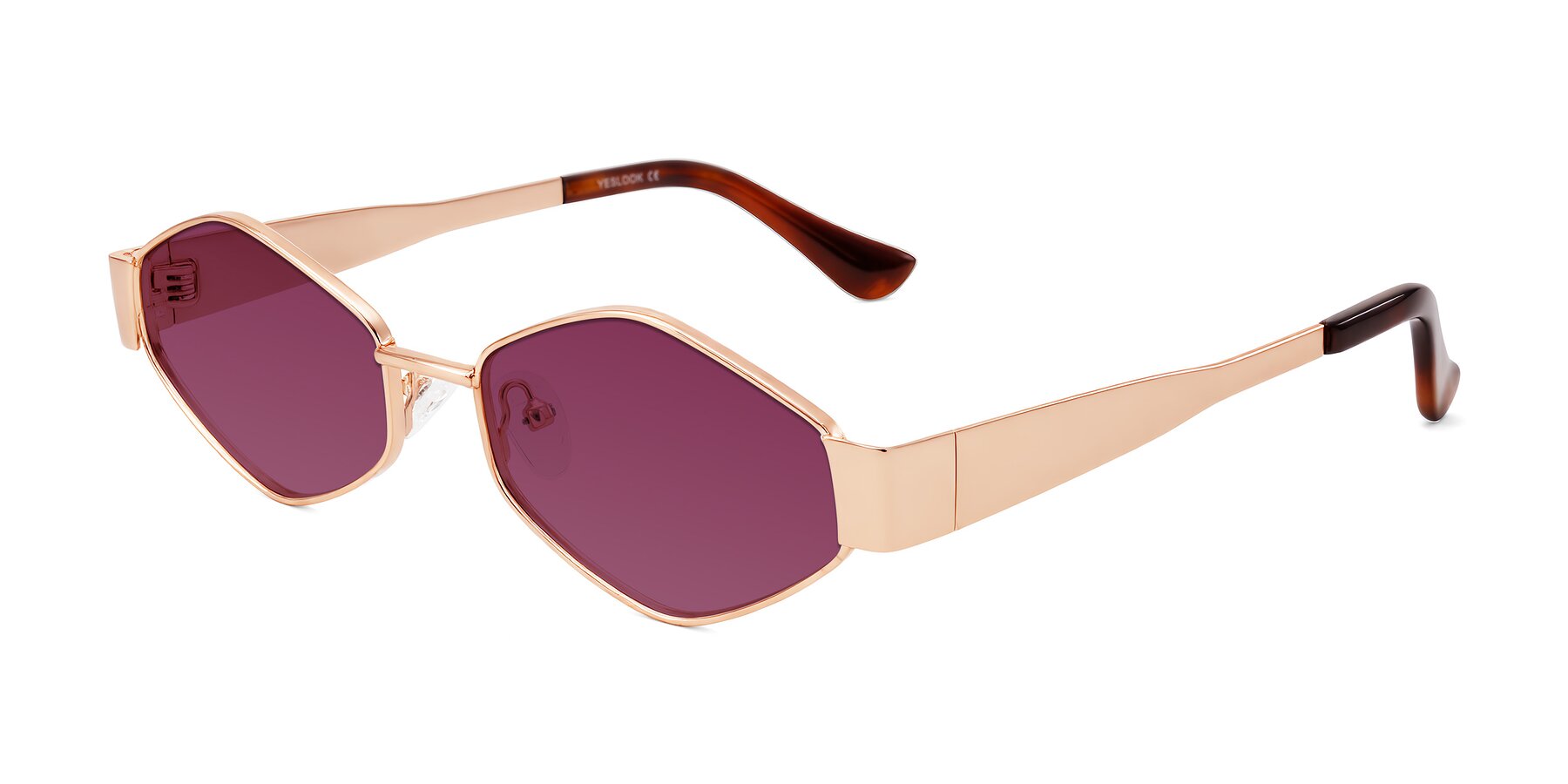 Angle of Midney in Rose Gold with Wine Tinted Lenses