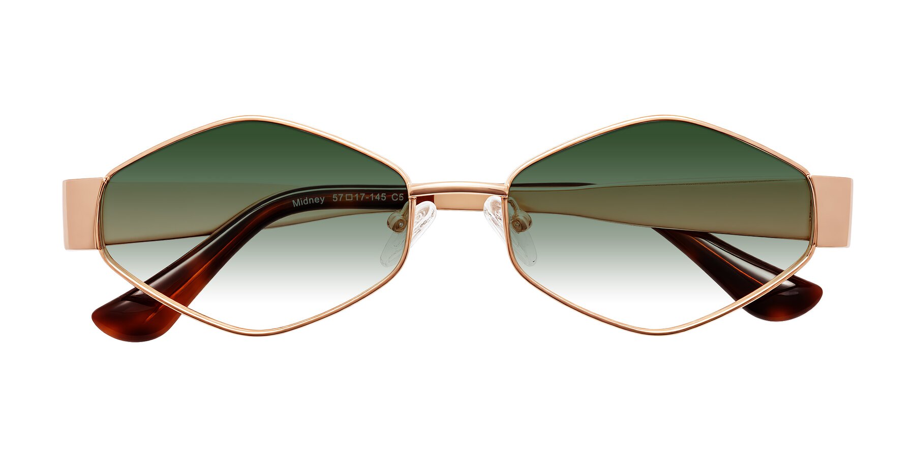 Folded Front of Midney in Rose Gold with Green Gradient Lenses