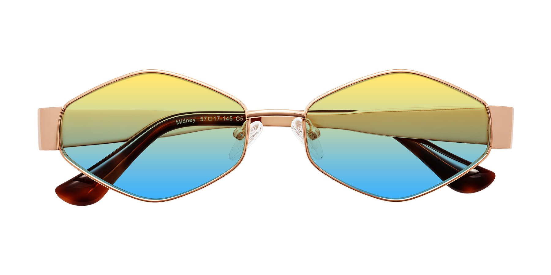 Folded Front of Midney in Rose Gold with Yellow / Blue Gradient Lenses