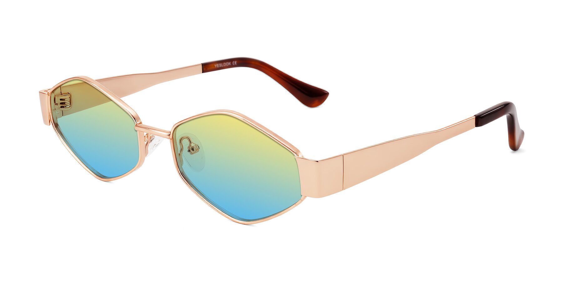 Angle of Midney in Rose Gold with Yellow / Blue Gradient Lenses