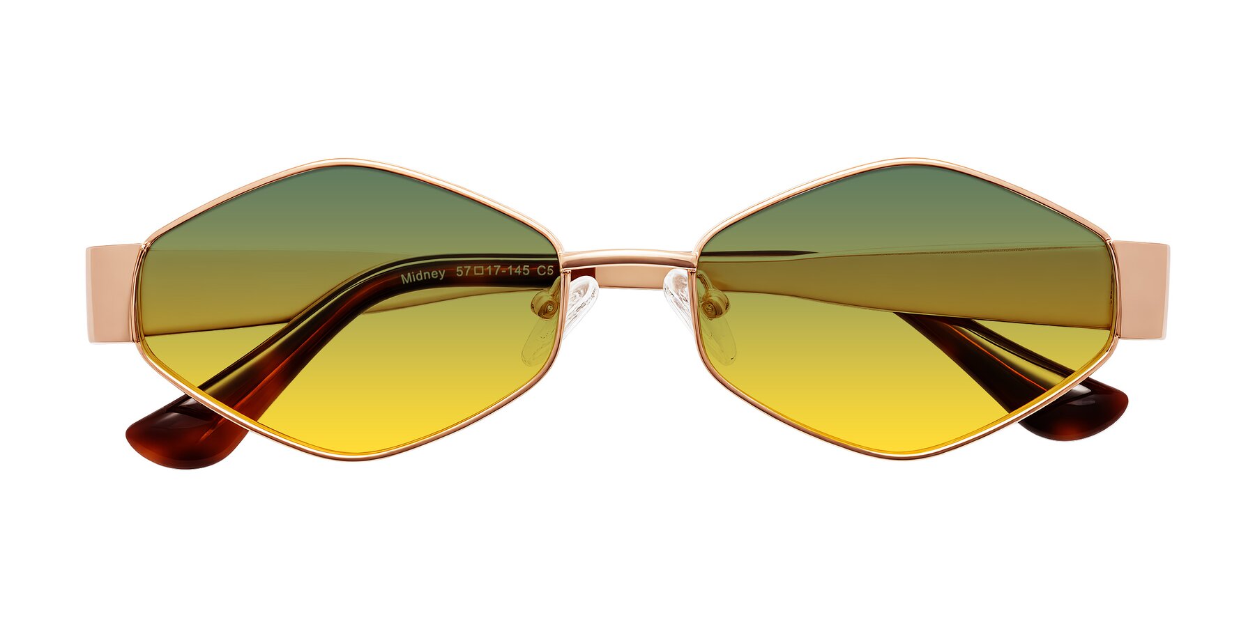 Folded Front of Midney in Rose Gold with Green / Yellow Gradient Lenses