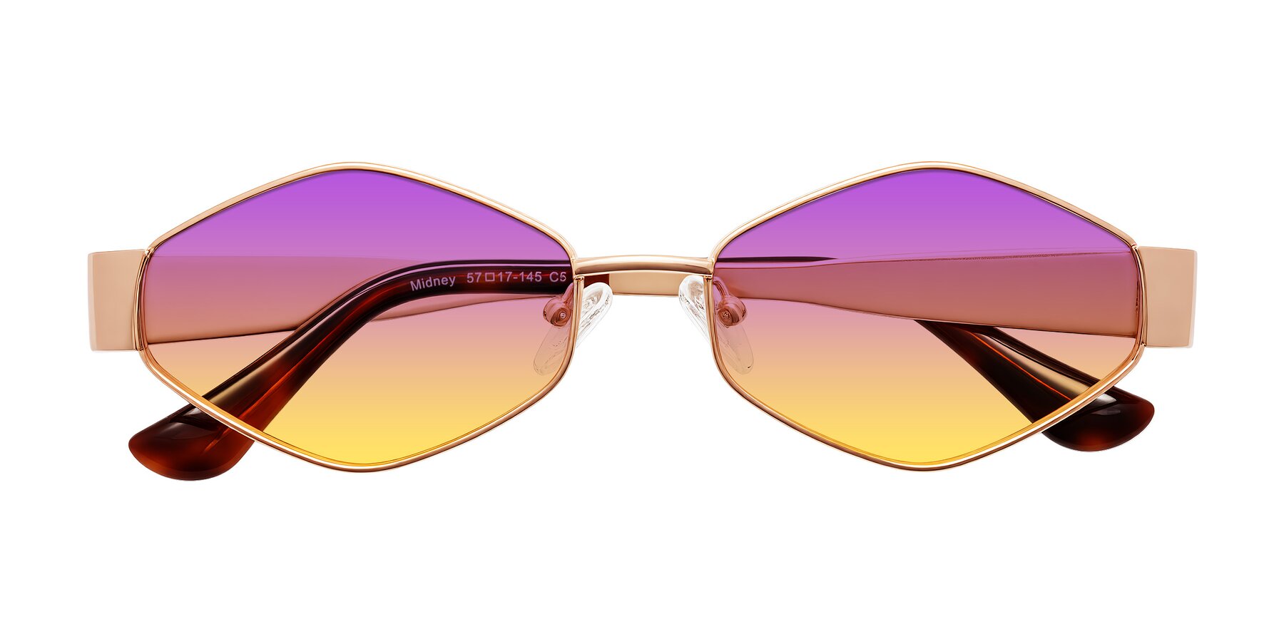 Folded Front of Midney in Rose Gold with Purple / Yellow Gradient Lenses