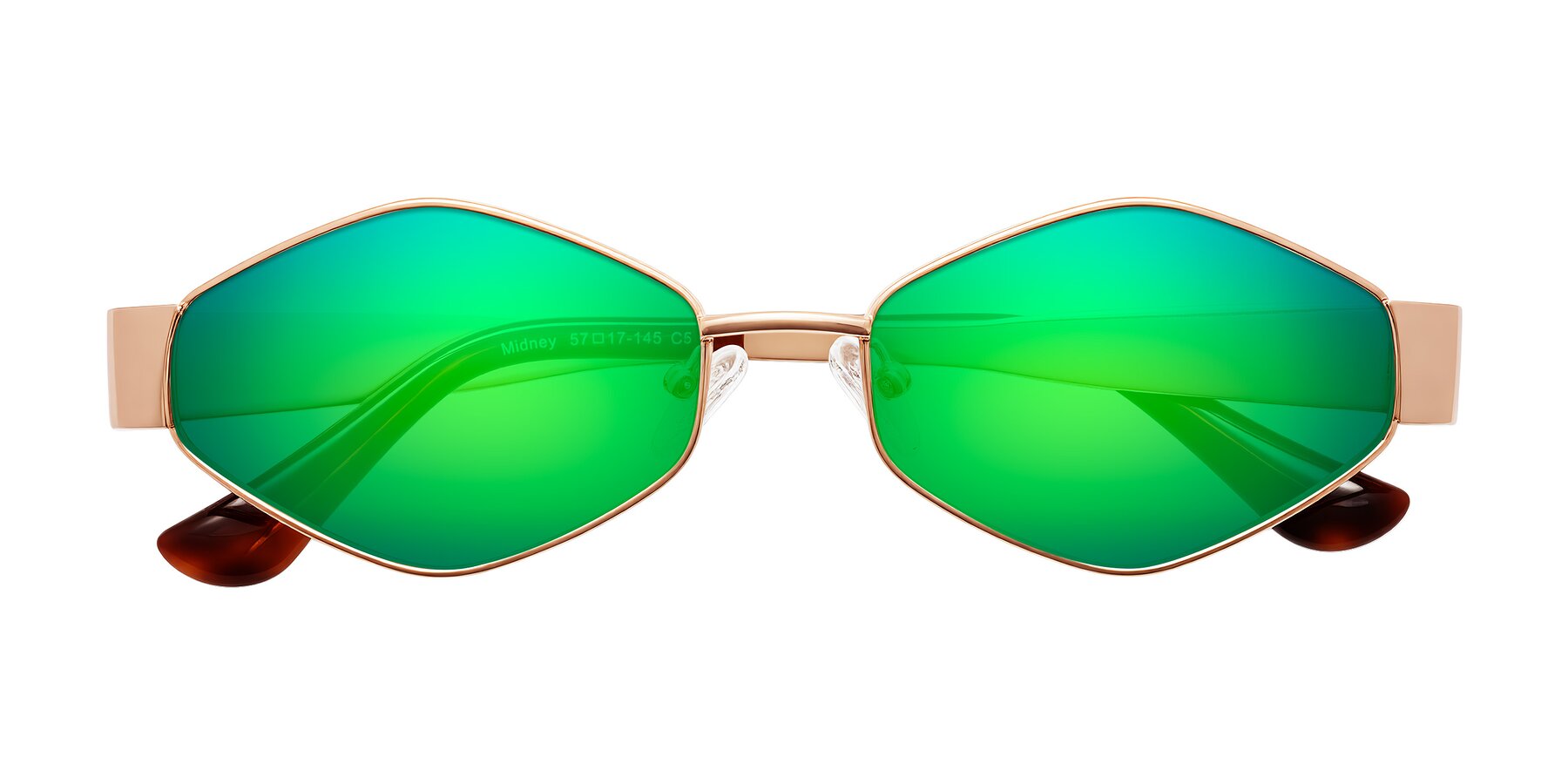 Folded Front of Midney in Rose Gold with Green Mirrored Lenses