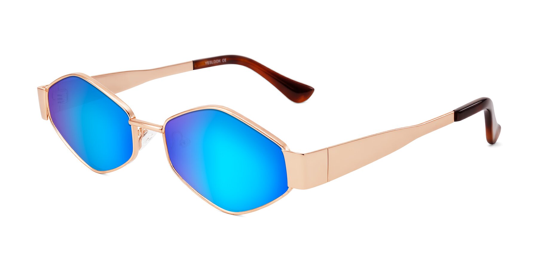 Angle of Midney in Rose Gold with Blue Mirrored Lenses