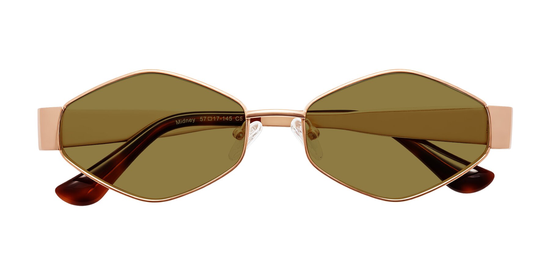 Folded Front of Midney in Rose Gold with Brown Polarized Lenses