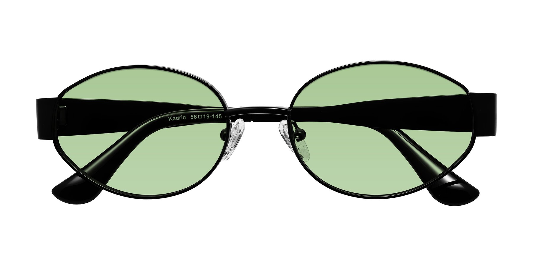 Folded Front of Kadrid in Black with Medium Green Tinted Lenses