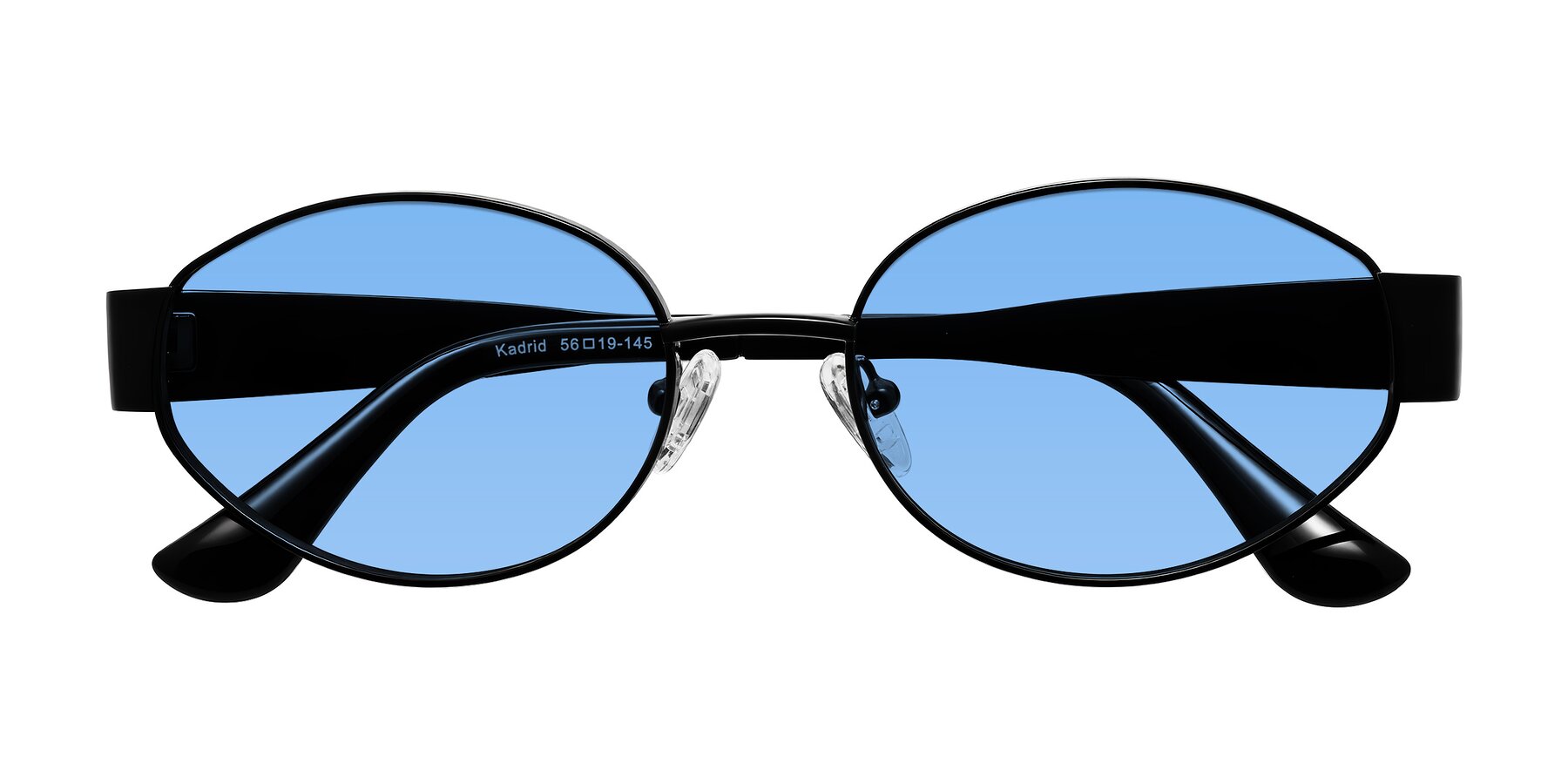 Folded Front of Kadrid in Black with Medium Blue Tinted Lenses