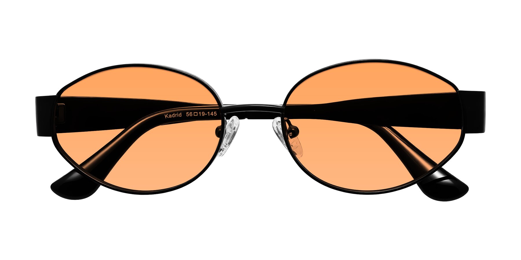 Folded Front of Kadrid in Black with Medium Orange Tinted Lenses