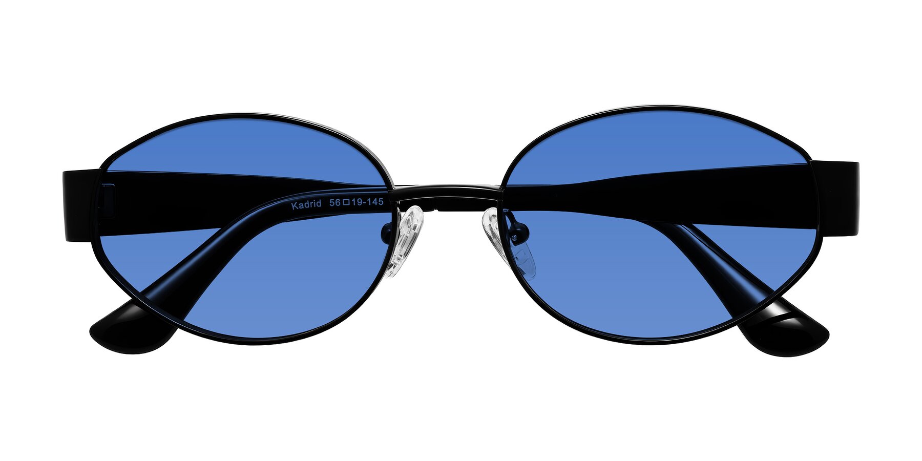 Folded Front of Kadrid in Black with Blue Tinted Lenses