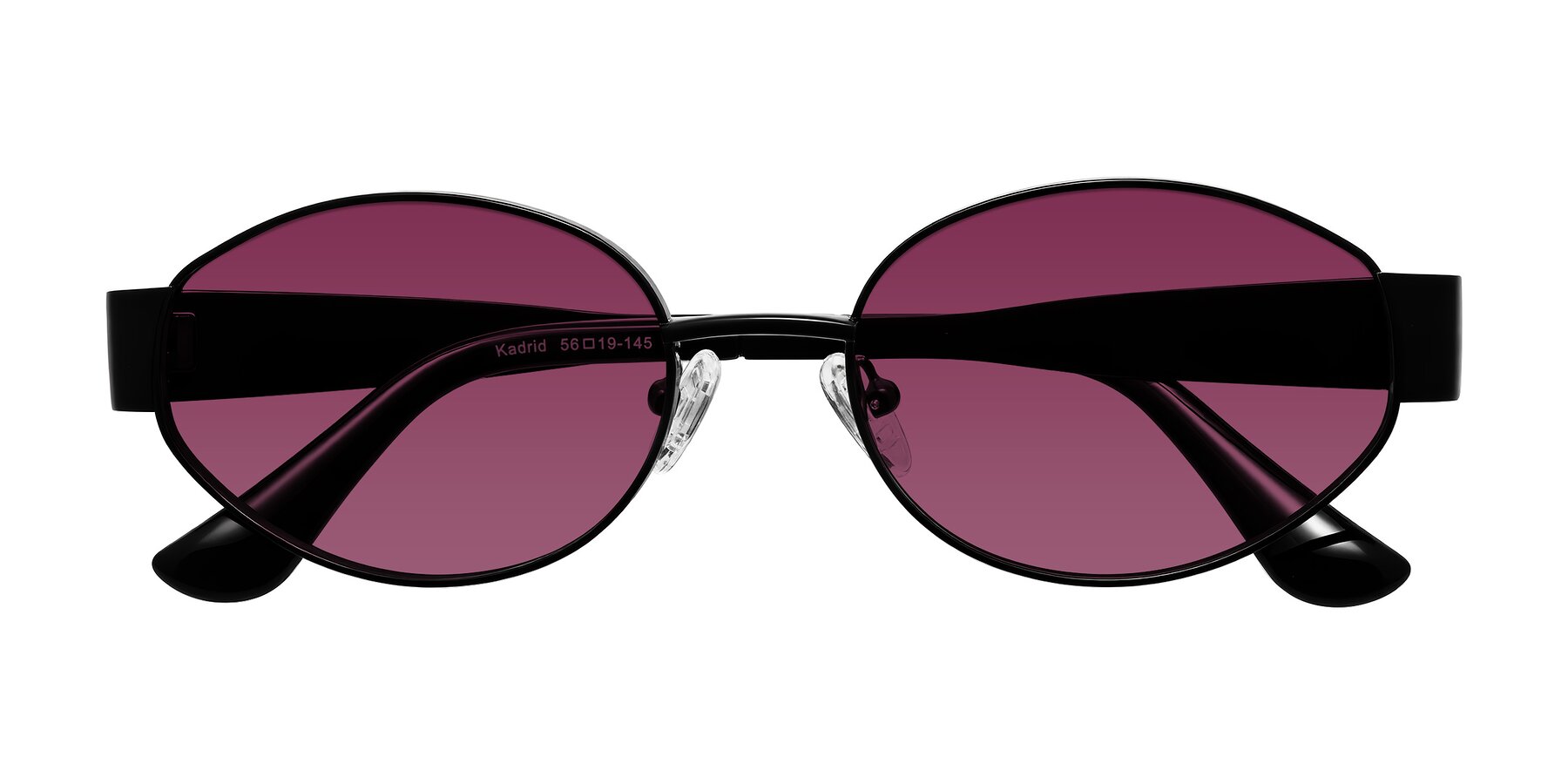 Folded Front of Kadrid in Black with Wine Tinted Lenses