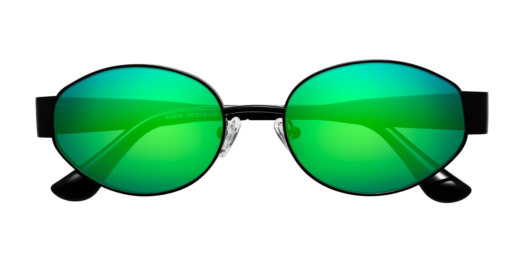 Folded Front of Kadrid in Black with Green Mirrored Lenses