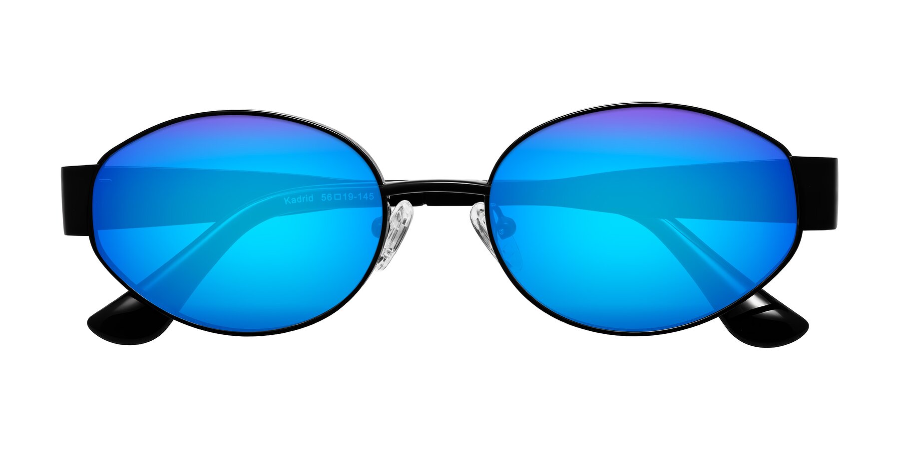 Folded Front of Kadrid in Black with Blue Mirrored Lenses