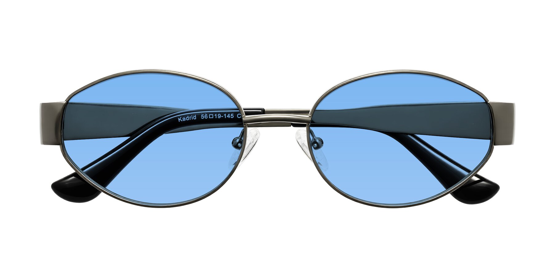 Folded Front of Kadrid in Gunmetal with Medium Blue Tinted Lenses