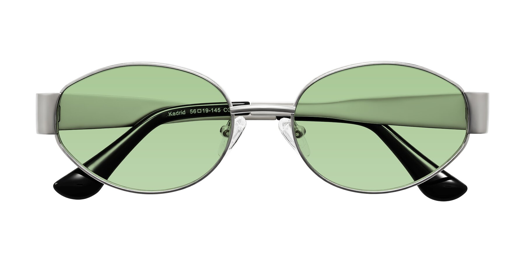 Folded Front of Kadrid in Silver with Medium Green Tinted Lenses