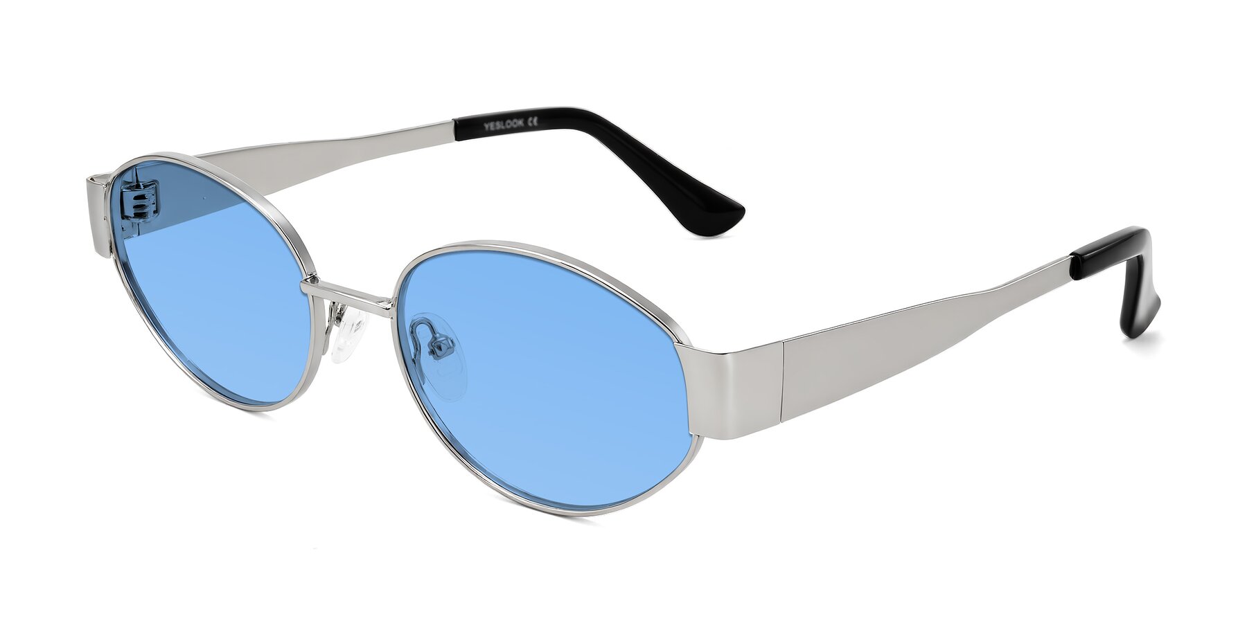 Angle of Kadrid in Silver with Medium Blue Tinted Lenses