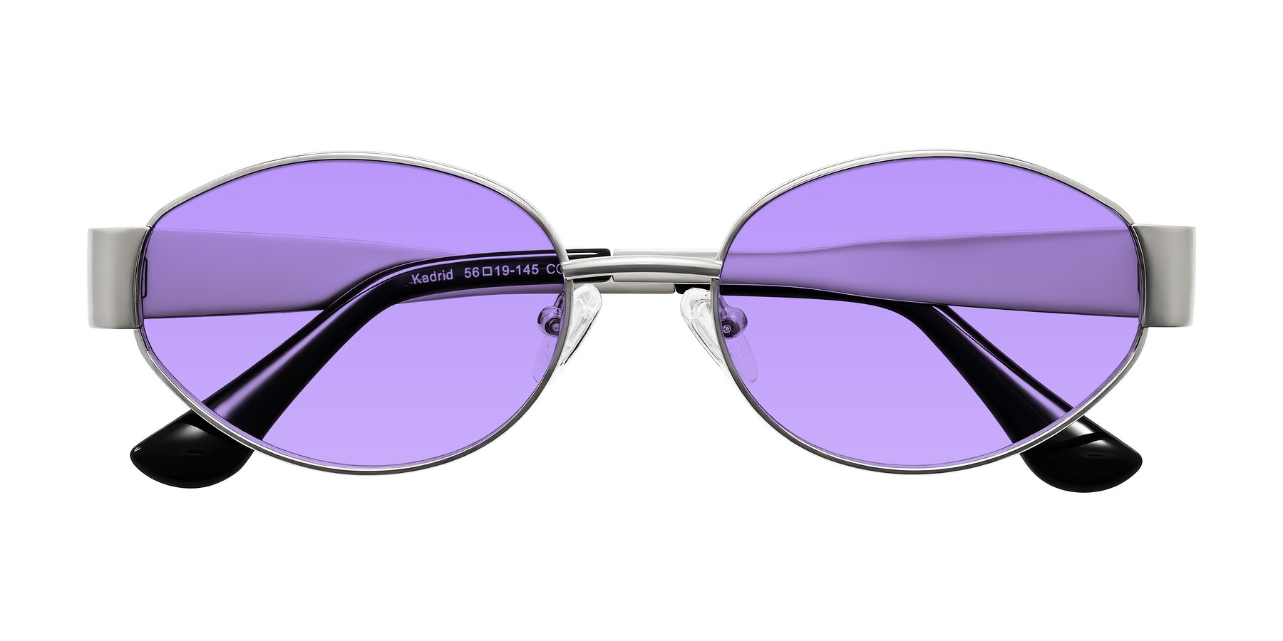 Folded Front of Kadrid in Silver with Medium Purple Tinted Lenses
