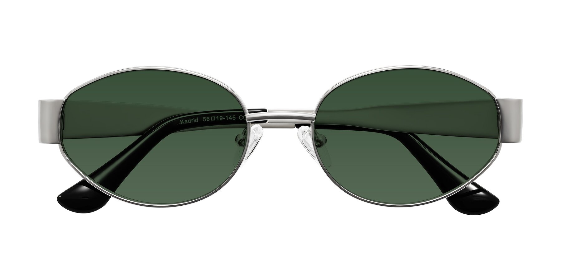 Folded Front of Kadrid in Silver with Green Tinted Lenses