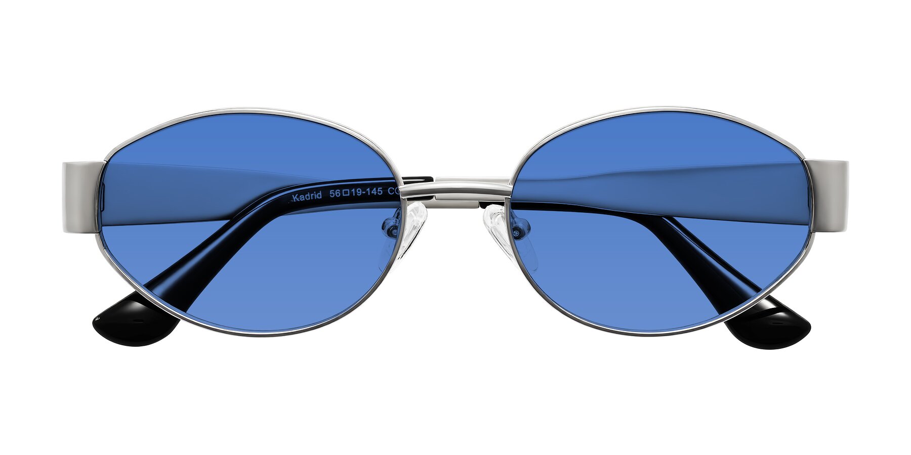 Folded Front of Kadrid in Silver with Blue Tinted Lenses