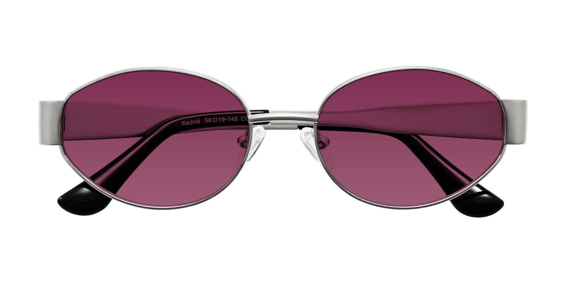 Folded Front of Kadrid in Silver with Wine Tinted Lenses