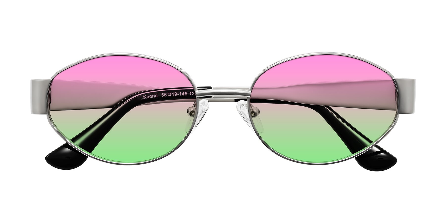 Folded Front of Kadrid in Silver with Pink / Green Gradient Lenses
