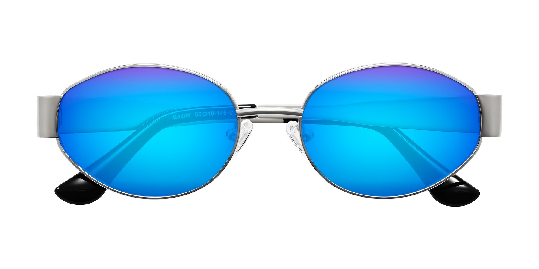 Folded Front of Kadrid in Silver with Blue Mirrored Lenses