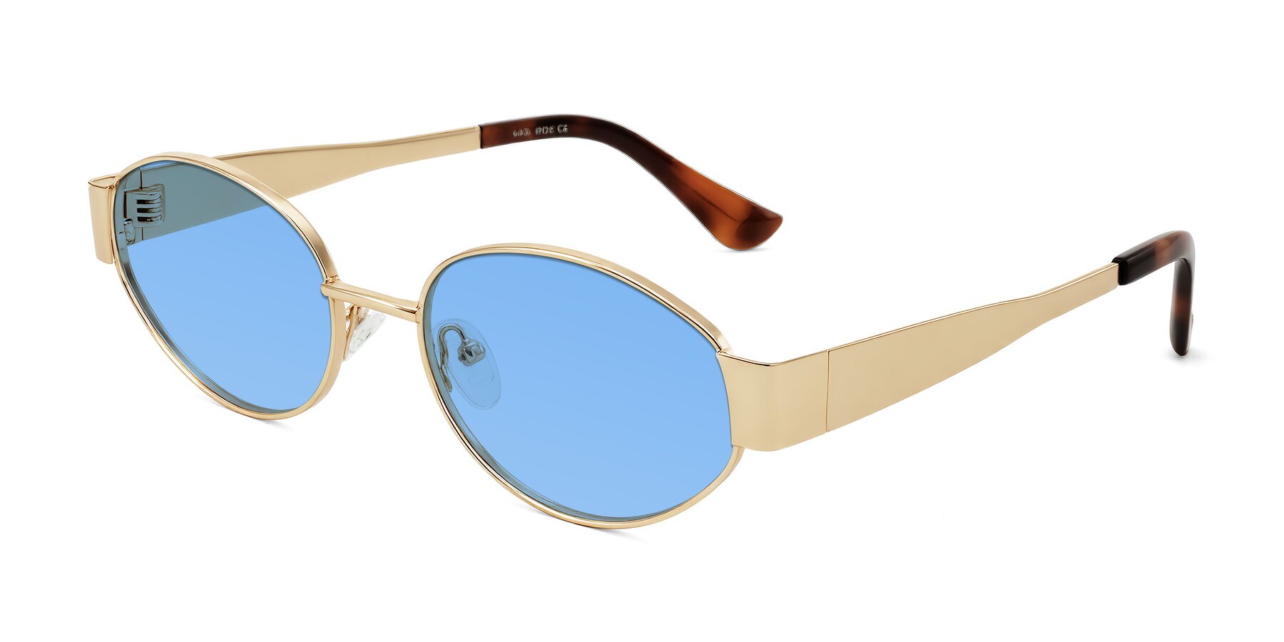 Angle of Kadrid in Gold with Medium Blue Tinted Lenses
