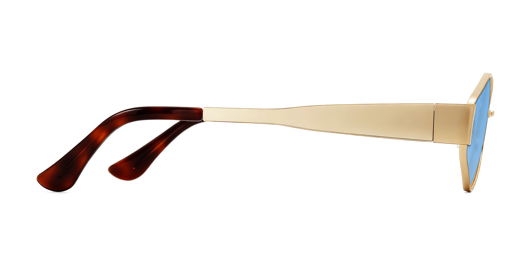 Side of Kadrid in Gold with Medium Blue Tinted Lenses