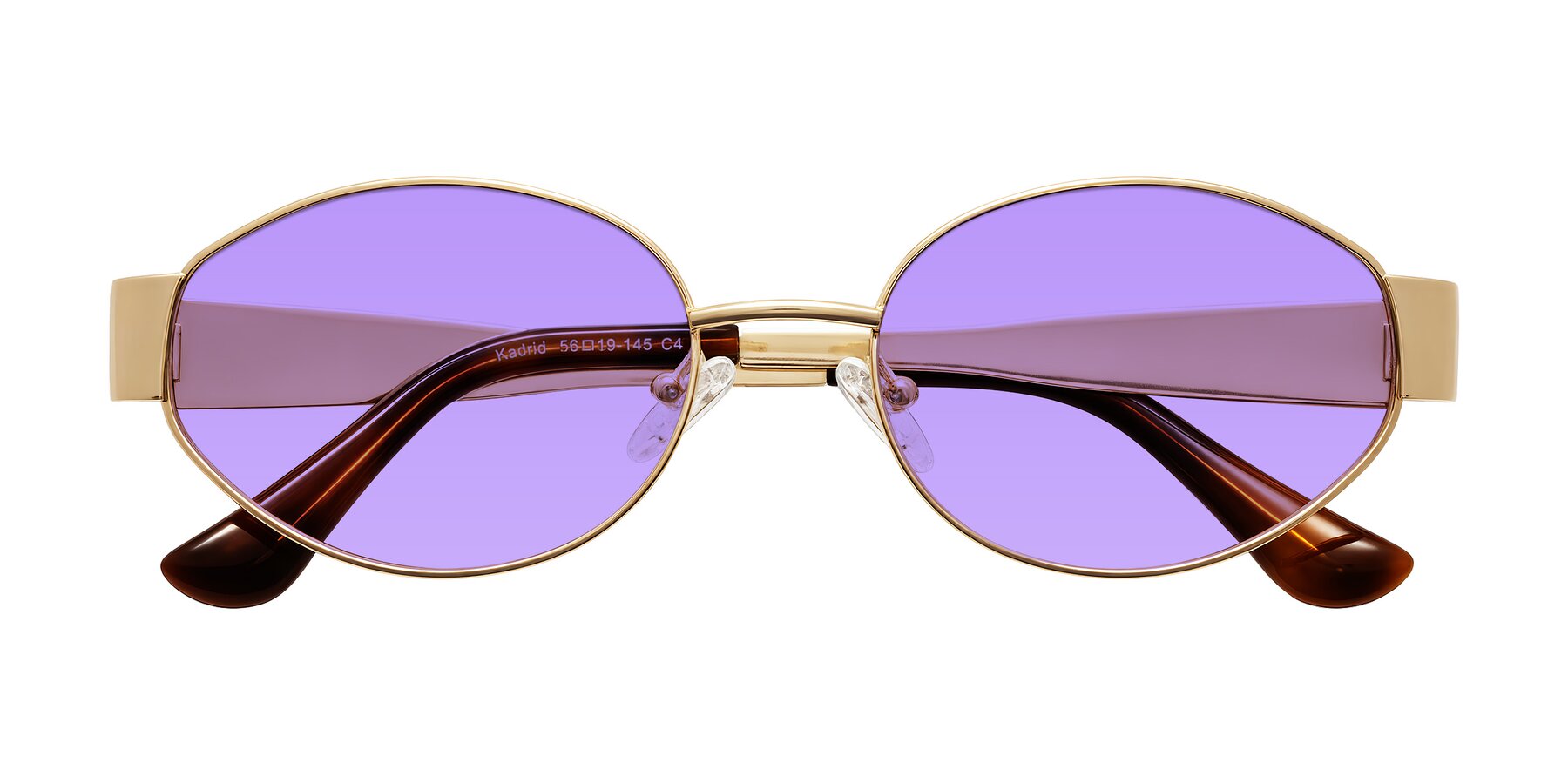 Folded Front of Kadrid in Gold with Medium Purple Tinted Lenses