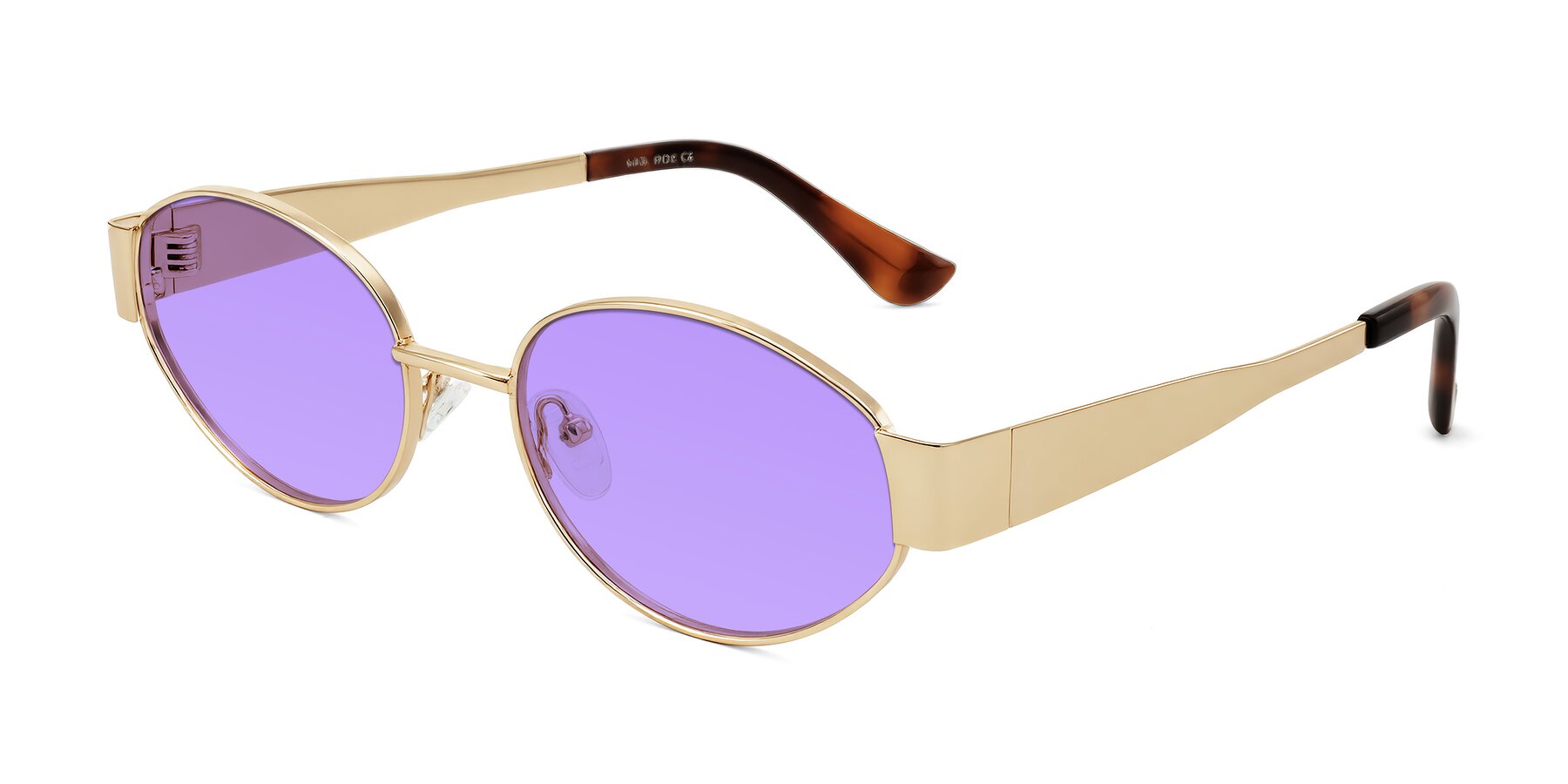Angle of Kadrid in Gold with Medium Purple Tinted Lenses