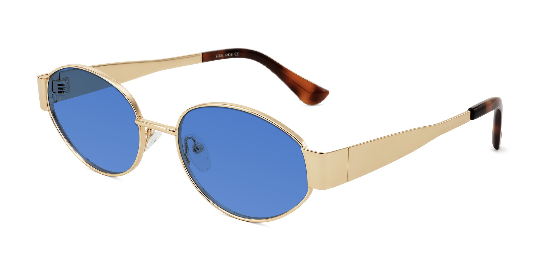 Angle of Kadrid in Gold with Blue Tinted Lenses