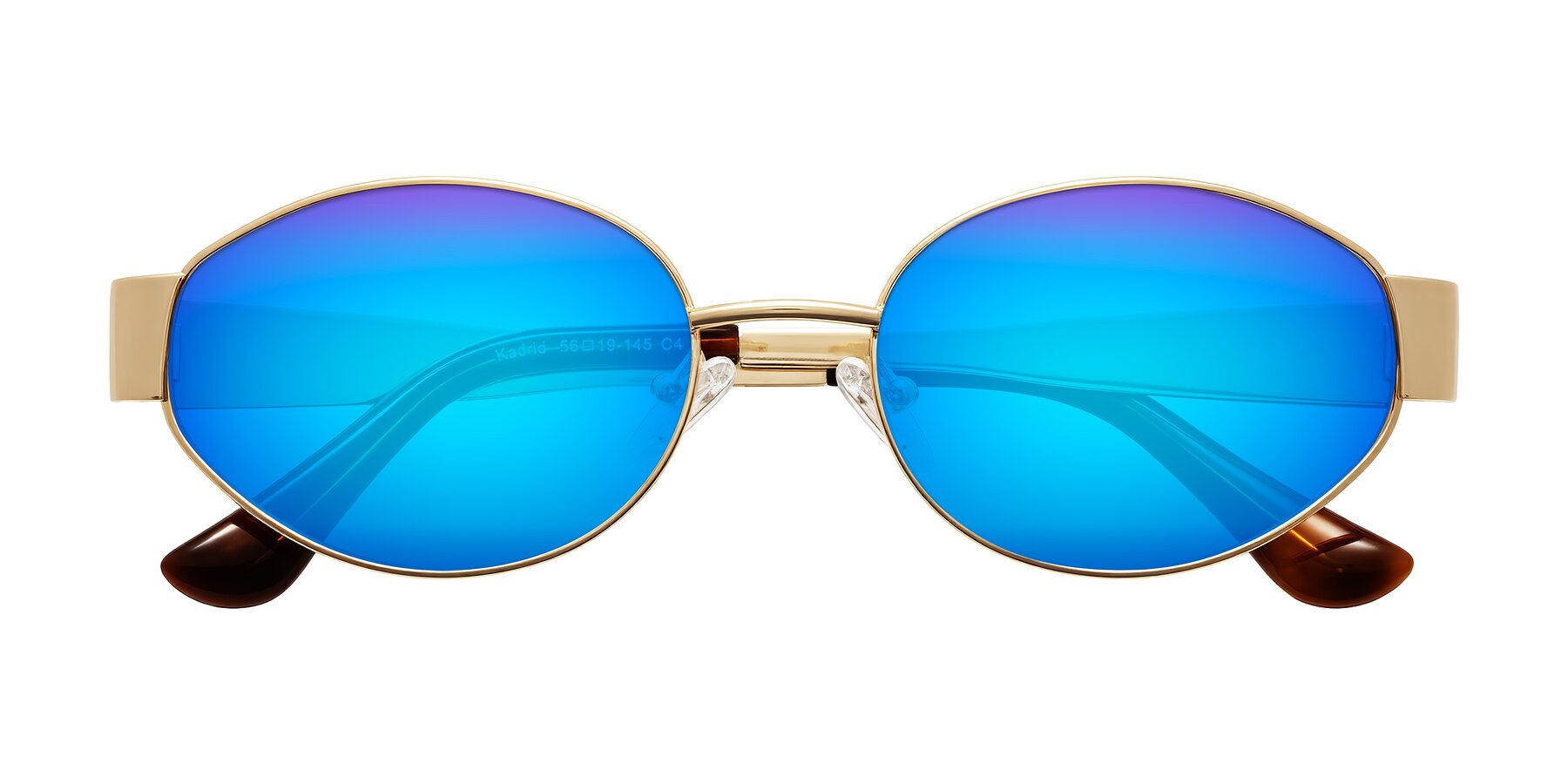 Folded Front of Kadrid in Gold with Blue Mirrored Lenses