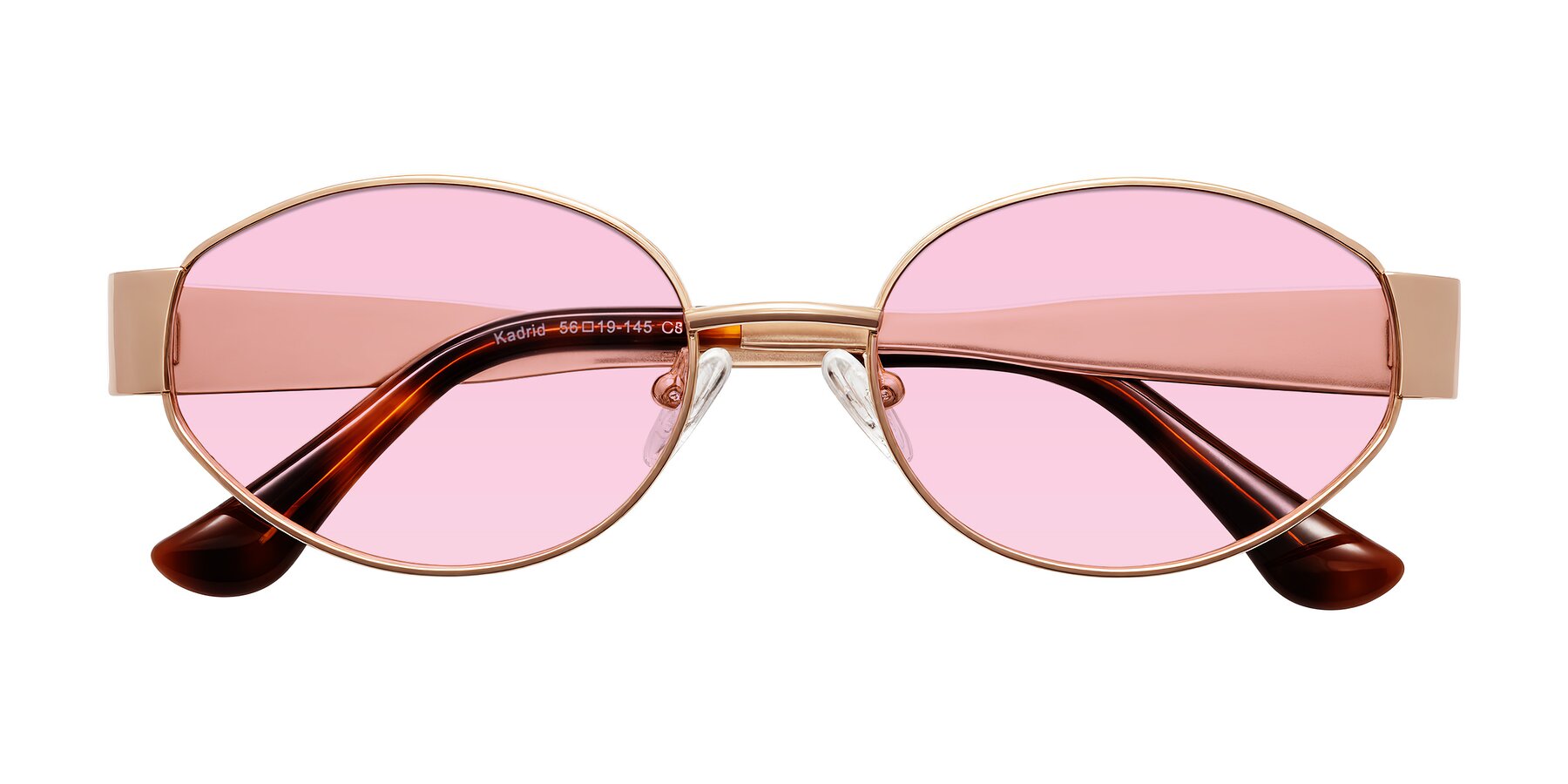 Folded Front of Kadrid in Rose Gold with Light Pink Tinted Lenses