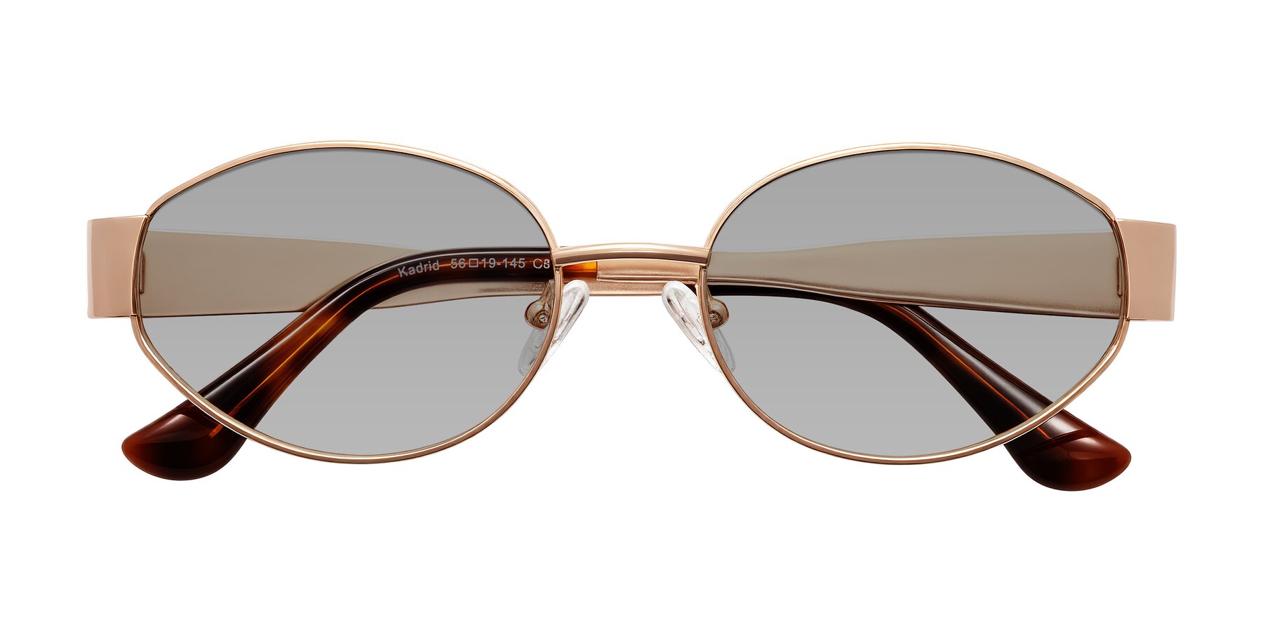 Folded Front of Kadrid in Rose Gold with Light Gray Tinted Lenses