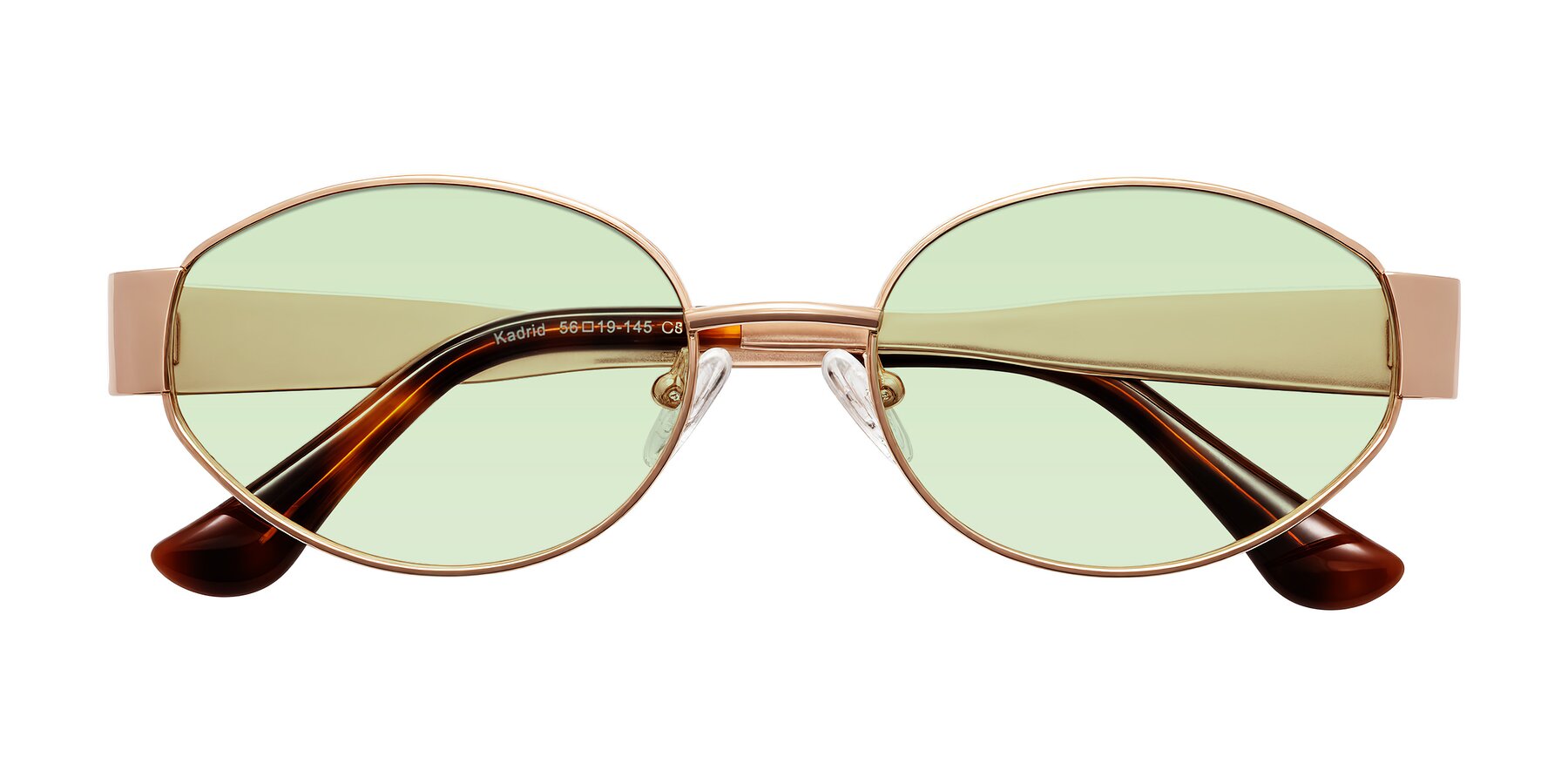 Folded Front of Kadrid in Rose Gold with Light Green Tinted Lenses