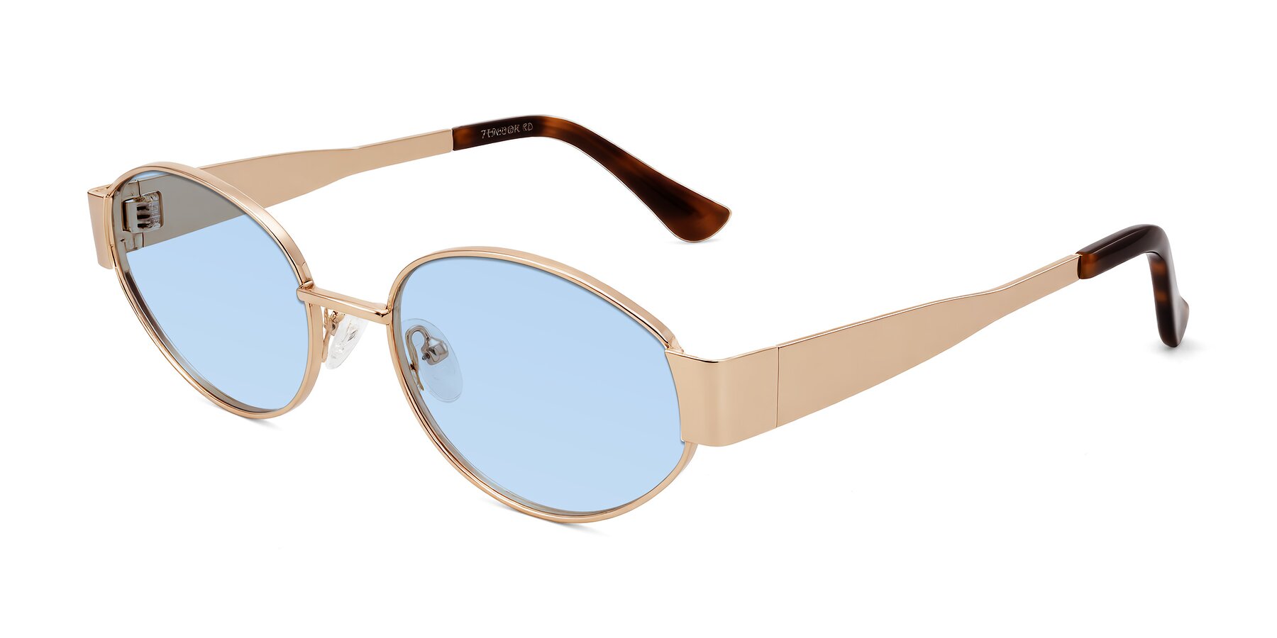 Angle of Kadrid in Rose Gold with Light Blue Tinted Lenses