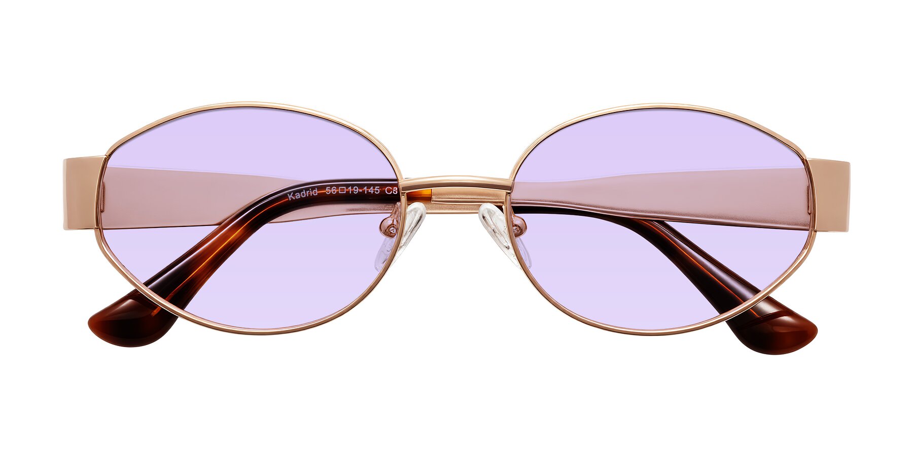 Folded Front of Kadrid in Rose Gold with Light Purple Tinted Lenses