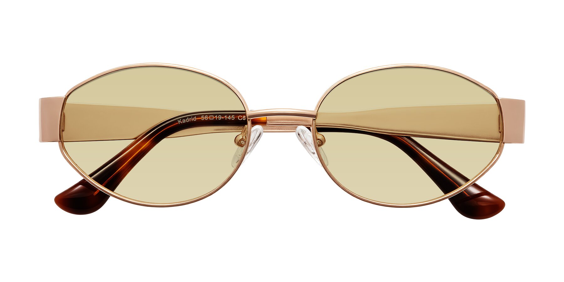 Folded Front of Kadrid in Rose Gold with Light Champagne Tinted Lenses