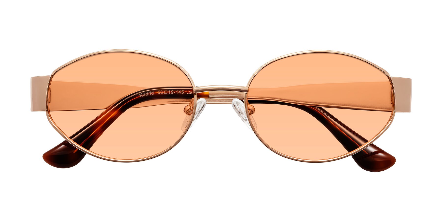 Folded Front of Kadrid in Rose Gold with Light Orange Tinted Lenses