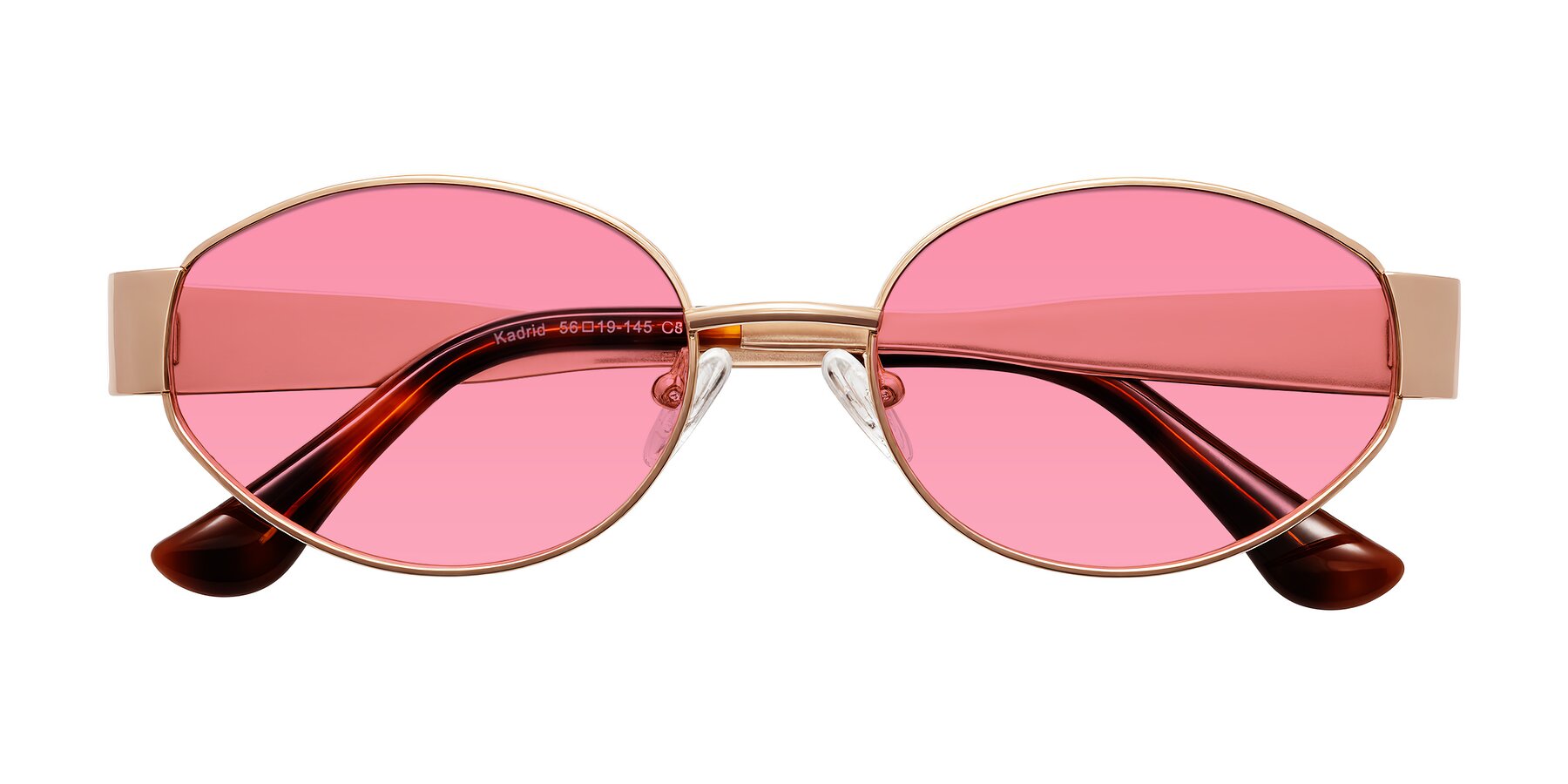 Folded Front of Kadrid in Rose Gold with Pink Tinted Lenses