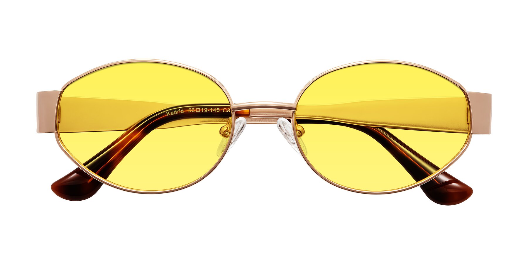 Folded Front of Kadrid in Rose Gold with Medium Yellow Tinted Lenses